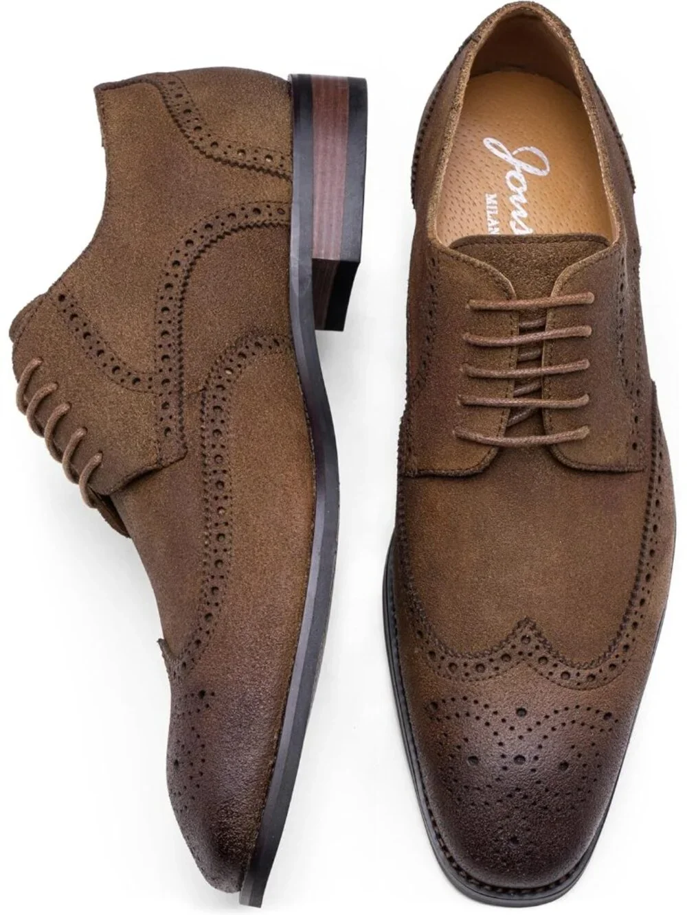 Men's Suede Brown 1 Dress Shoes Leather Wingtip Formal Business Oxford Shoes